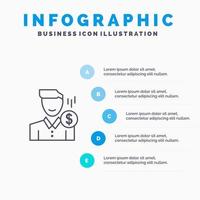 Kostengebühr männliches Geldzahlungsgehalt Benutzerzeilensymbol mit 5 Schritten Präsentation Infografiken Hintergrund vektor