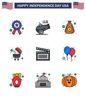 Stock Vektor Icon Pack von American Day 9 Zeilenzeichen und Symbolen für Video American Dollar Grill Grill editierbare Usa Day Vektor Design Elemente