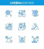 9 blaues Coronavirus covid19 Icon Pack wie das Rauchen verbotener Organkranker viraler Coronavirus 2019nov-Krankheitsvektor-Designelemente vektor