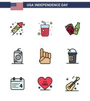 uppsättning av 9 USA dag ikoner amerikan symboler oberoende dag tecken för USA skum hand flaska USA cola redigerbar USA dag vektor design element
