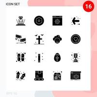 Stock Vector Icon Pack mit 16 Zeilen Zeichen und Symbolen für Überwachungskamera Internet CCTV zurück editierbare Vektordesign-Elemente