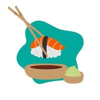 süßes sushi mit sojasauce cartoon vektor symbol illustration.