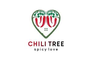 Chili-Baum-Vektor-Illustration-Logo-Design mit kreativem Liebeskonzept vektor