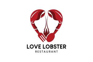 Liebes-Hummer-Logo-Design mit einem kreativen Konzept, Vektorillustration für ein Hummer- oder Meeresfrüchte-Restaurant-Logo vektor