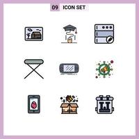 Stock Vector Icon Pack mit 9 Zeilenzeichen und Symbolen für Konsolenhaushaltsbildung Haushaltsgeräte editierbare Vektordesign-Elemente