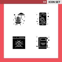 Satz von 4 Vektor-Solid-Glyphen im Raster für die Entwicklung von bearbeitbaren Vektordesign-Elementen für die Entwicklung von Life Guard-Stuhl-Fehler-Apps vektor