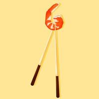 tecknad serie orange räka på ätpinnar. hav mat vektor illustration. asiatisk färsk hav räka