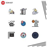 Stock Vector Icon Pack mit 9 Zeilenzeichen und Symbolen für Kartenteemark-Topfgefäß editierbare Vektordesign-Elemente
