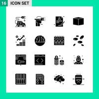 Packung mit 16 soliden Stil-Icon-Sets. Glyphensymbole für den Druck. kreative zeichen lokalisiert auf weißem hintergrund. 16 Symbolsatz. vektor