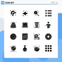 modern uppsättning av 16 fast glyfer pictograph av firande födelsedag socker ui lista redigerbar vektor design element
