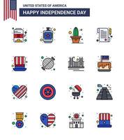 Usa Happy Independence Day Piktogrammsatz aus 16 einfachen, flach gefüllten Linien von Hat Day Liquid Receipt Pot editierbare Usa Day Vektordesign-Elemente vektor