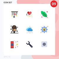 Piktogrammsatz aus 9 einfachen flachen Farben von Cyber-Kriminalität Mond Quinn Feder windiges Wetter editierbare Vektordesign-Elemente vektor