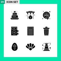 Packung mit 9 Solid Style Icon Set Glyphen-Symbolen für den Druck kreative Zeichen isoliert auf weißem Hintergrund 9 Icon Set kreativer schwarzer Icon-Vektor-Hintergrund vektor