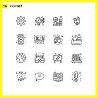 16 kreative Symbole, moderne Zeichen und Symbole von Laborreparaturversicherungen, Bauhandschuhen, editierbare Vektordesign-Elemente vektor