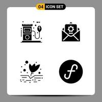 4 schwarze Icon-Pack-Glyphen-Symbole für ansprechende Designs auf weißem Hintergrund. 4 Symbole gesetzt. vektor