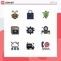 Stock Vector Icon Pack mit 9 Zeilenzeichen und Symbolen zum Lernen, Lernen, Sicherheit und im Frühling editierbare Vektordesign-Elemente