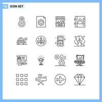 16 kreative Symbole, moderne Zeichen und Symbole für Service, Parkplatz, Kaffee, Autokontakte, editierbare Vektordesign-Elemente vektor