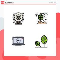 Stock Vector Icon Pack mit 4 Zeilenzeichen und Symbolen für Cam-App-Computerkorn neue bearbeitbare Vektordesign-Elemente