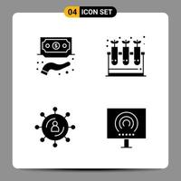 4 schwarze Icon-Pack-Glyphen-Symbole für ansprechende Designs auf weißem Hintergrund. 4 Symbole gesetzt. vektor