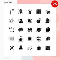 Gruppe von 25 soliden Glyphen Zeichen und Symbolen für die Reinigung von Einkaufswagen Hochzeit Liebe editierbare Vektordesign-Elemente vektor