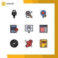 Stock Vector Icon Pack mit 9 Zeilenzeichen und Symbolen für Stream Radio Map Office Devices editierbare Vektordesign-Elemente