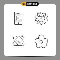 Satz von 4 modernen ui-Symbolen Symbole Zeichen für Anruf Videokappe löschen bearbeitbare Vektordesign-Elemente entfernen vektor
