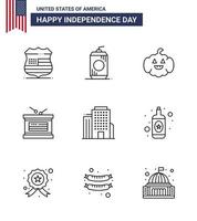 Stock Vector Icon Pack von American Day 9 Zeilenzeichen und Symbolen für American Building Pumkin Independence Day Urlaub editierbare Usa Day Vektor Design Elemente