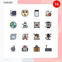 uppsättning av 16 modern ui ikoner symboler tecken för skönhet utbildning tvättning jord glas redigerbar kreativ vektor design element
