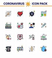 Corona-Virus-Krankheit 16 flache, farbig gefüllte Linie Icon Pack saugen als Blutteströhrchen Grippe Bluttestflasche virales Coronavirus 2019nov Krankheitsvektor-Designelemente vektor