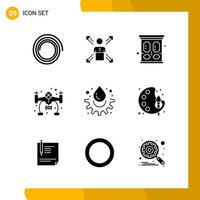 9 Icon Set Solid Style Icon Pack Glyphensymbole isoliert auf weißem Hintergrund für reaktionsschnelle Website, die kreativen schwarzen Icon-Vektorhintergrund entwirft vektor