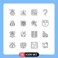 uppsättning av 16 modern ui ikoner symboler tecken för fråga mark hjälp labb bearbeta utveckling redigerbar vektor design element