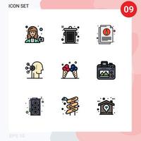 9 gefülltes flaches Farbkonzept für mobile Websites und Apps Eis menschliche Informationen Konzentrationsfähigkeit editierbare Vektordesign-Elemente vektor