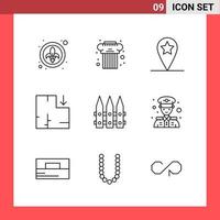 9 Icon Pack Line Style Umrisssymbole auf weißem Hintergrund einfache Zeichen für die allgemeine Gestaltung kreativer schwarzer Icon-Vektor-Hintergrund vektor