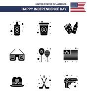 editierbares Vektorlinienpaket von usa day 9 einfache solide Glyphen von amerika flag day amerikaner feiern usa editierbare usa day vektor design elemente