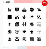 moderner Satz von 25 soliden Glyphen-Piktogrammen von Lebensmittelsüßigkeiten überwachen html-Klammern editierbare Vektordesign-Elemente vektor