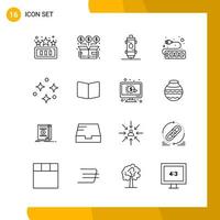 16 Icon Set Line Style Icon Pack Umrisssymbole isoliert auf weißem Hintergrund für responsive Website, die kreativen schwarzen Icon-Vektorhintergrund entwirft vektor