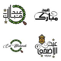 satz von 4 vektorillustration des eid al fitr muslimischen traditionellen feiertags eid mubarak typografisches design verwendbar als hintergrund oder grußkarten vektor