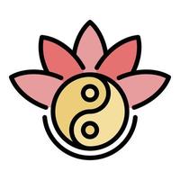 yin yang lotus ikon Färg översikt vektor