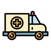 vård ambulans ikon Färg översikt vektor