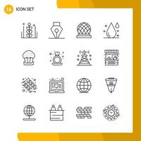 16 Icon Set Line Style Icon Pack Umrisssymbole isoliert auf weißem Hintergrund für responsive Website, die kreativen schwarzen Icon-Vektorhintergrund entwirft vektor