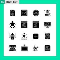 Packung mit 16 Solid Style Icon Set Glyphen-Symbolen für den Druck kreative Zeichen isoliert auf weißem Hintergrund 16 Icon Set kreativer schwarzer Icon-Vektor-Hintergrund vektor