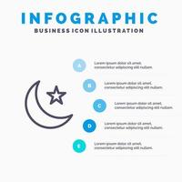 måne natt stjärna natt linje ikon med 5 steg presentation infographics bakgrund vektor