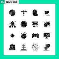 Packung mit 16 Solid Style Icon Set Glyphen-Symbolen für den Druck kreative Zeichen isoliert auf weißem Hintergrund 16 Icon Set kreativer schwarzer Icon-Vektor-Hintergrund vektor