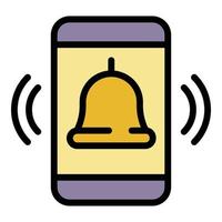 Glocke auf dem Smartphone-Bildschirmsymbol Farbumrissvektor vektor