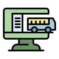 Bestellen Sie einen Bus online Symbol Farbumrissvektor vektor