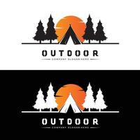 lägereld logotyp design, camping vektor, trä brand och skog design vektor