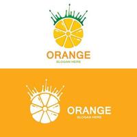orangefarbenes Logo-Design, frischer Obstvektor, passendes Design für Obstläden, Bannervorlage, orangefarbenes Fruchtsymbol vektor