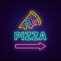 pizza skiva ikon neon tecken, ljus lysande emblem vektor