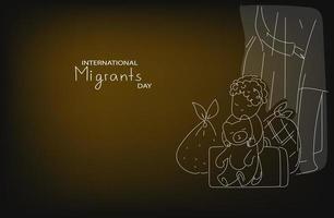 Internationaler Migrantentag. mehrfarbige Vektor-Dunkelmodus-horizontale flache Doodle-Illustration für Social-Media-Banner, Poster vektor