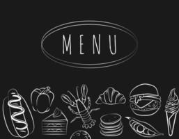 Restaurant-Café-Menü, Vorlagendesign. Lebensmittelflyer an der Tafel. Kochkonzept. vektor